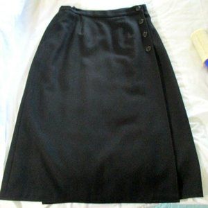Herve Benard Black Wool Wrap Midi Skirt sz 8 Fully Lined Side Button Closure